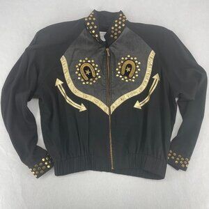 Vintage 80s Xavier & Renee Western Horseshoe Studded Leather Yoke Jacket S